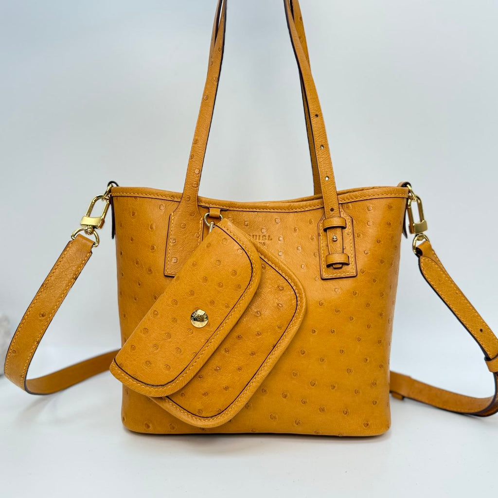 Original Design | High-End Handcrafted Custom Bag-ALL IN TOTE (yellow Ostrich Leather) - Pre-Owned