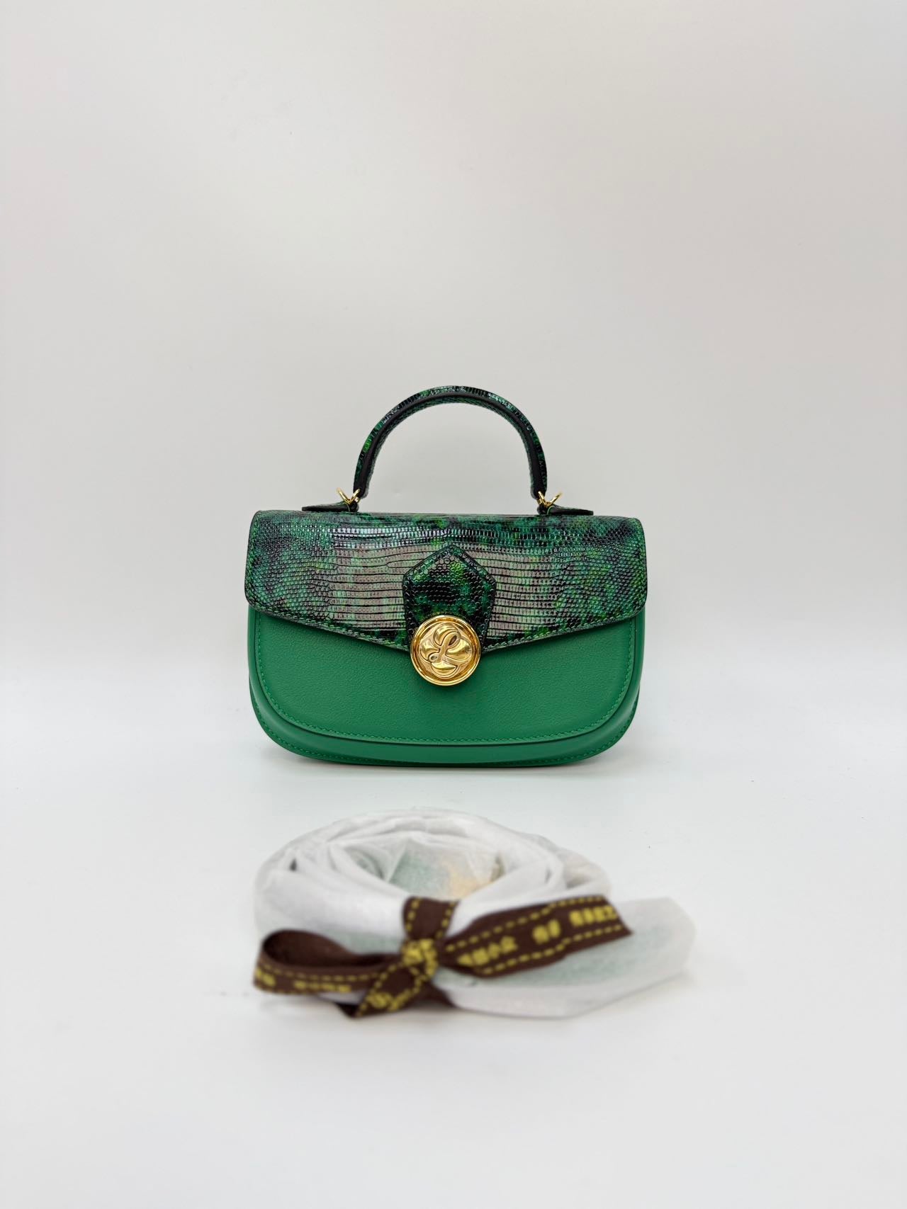 Original Handcrafted High-End Custom Bag Collection (Original Design)-YUANBAO handle bag with Crossbody Strap（Lizard Leather Patchwork））