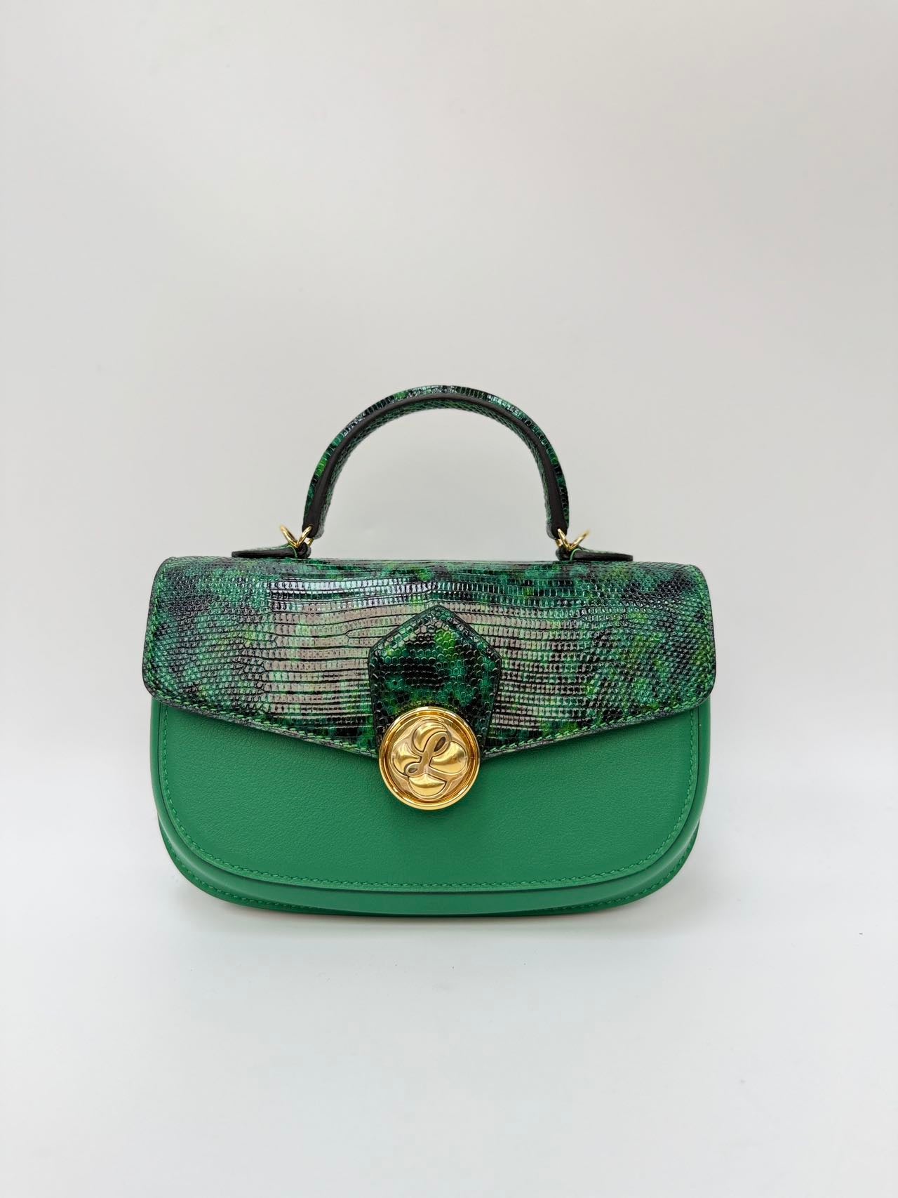 Original Handcrafted High-End Custom Bag Collection (Original Design)-YUANBAO handle bag with Crossbody Strap（Lizard Leather Patchwork））