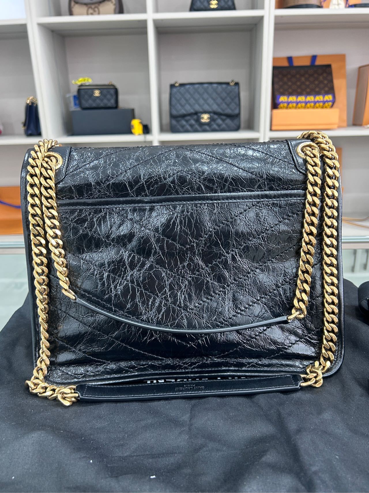 Saint Laurent Niki Medium Chain Shoulder Bag Black Gold Classic Women
