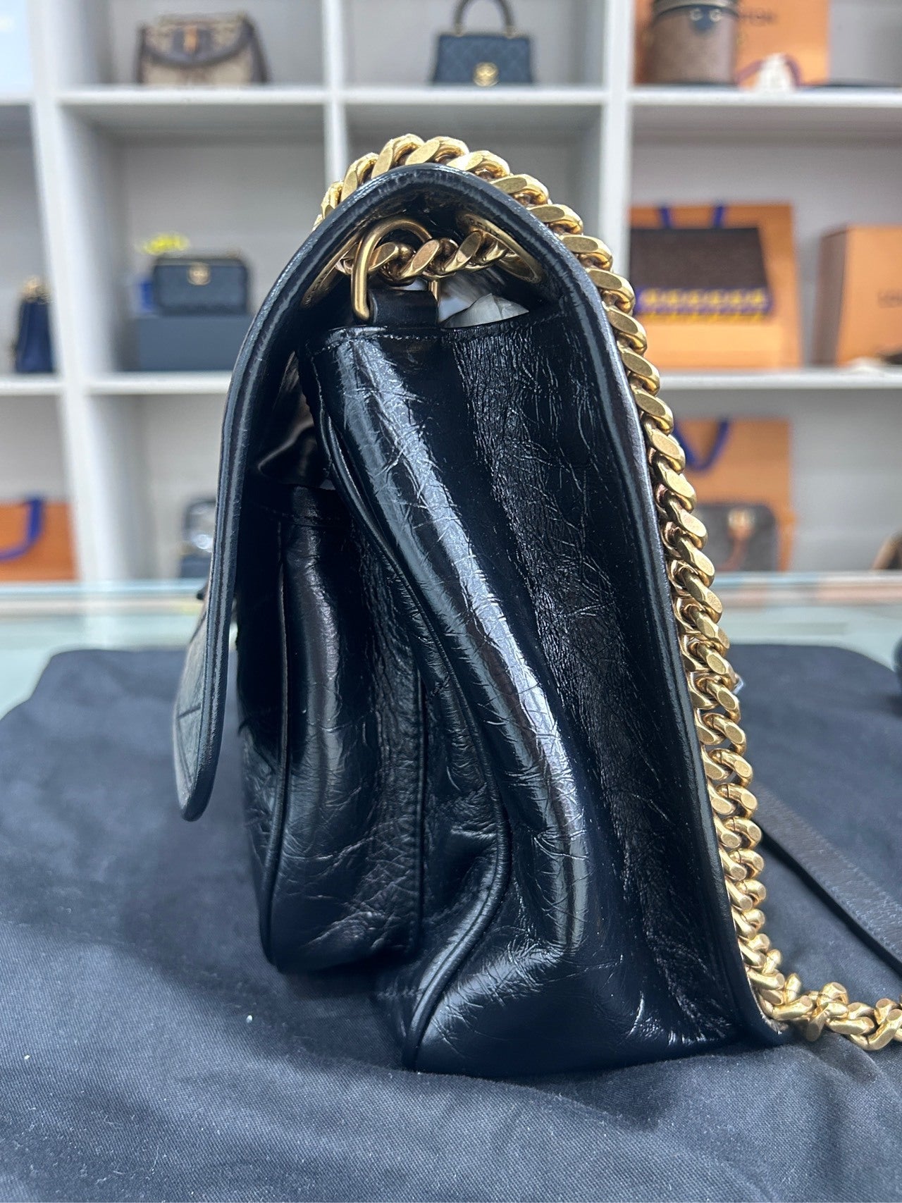 Saint Laurent Niki Medium Chain Shoulder Bag Black Gold Classic Women
