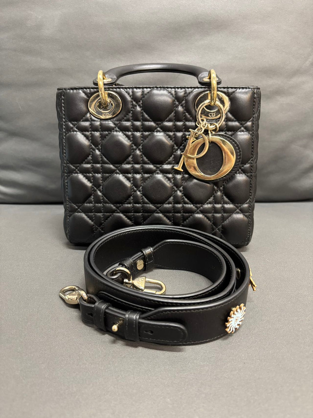 Lady Dior Bag (4 Compartments) in Black and Gold - Pre-Owned