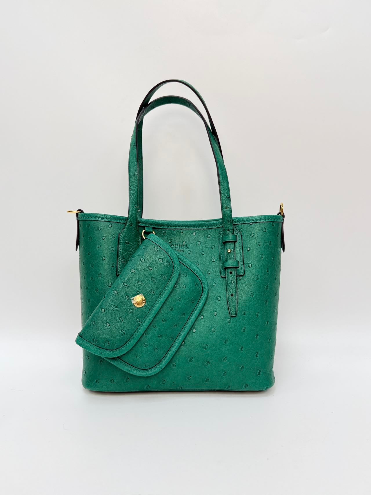 Original Design | High-End Handcrafted Custom Bag-ALL IN TOTE (green Ostrich Leather) - Pre-Owned