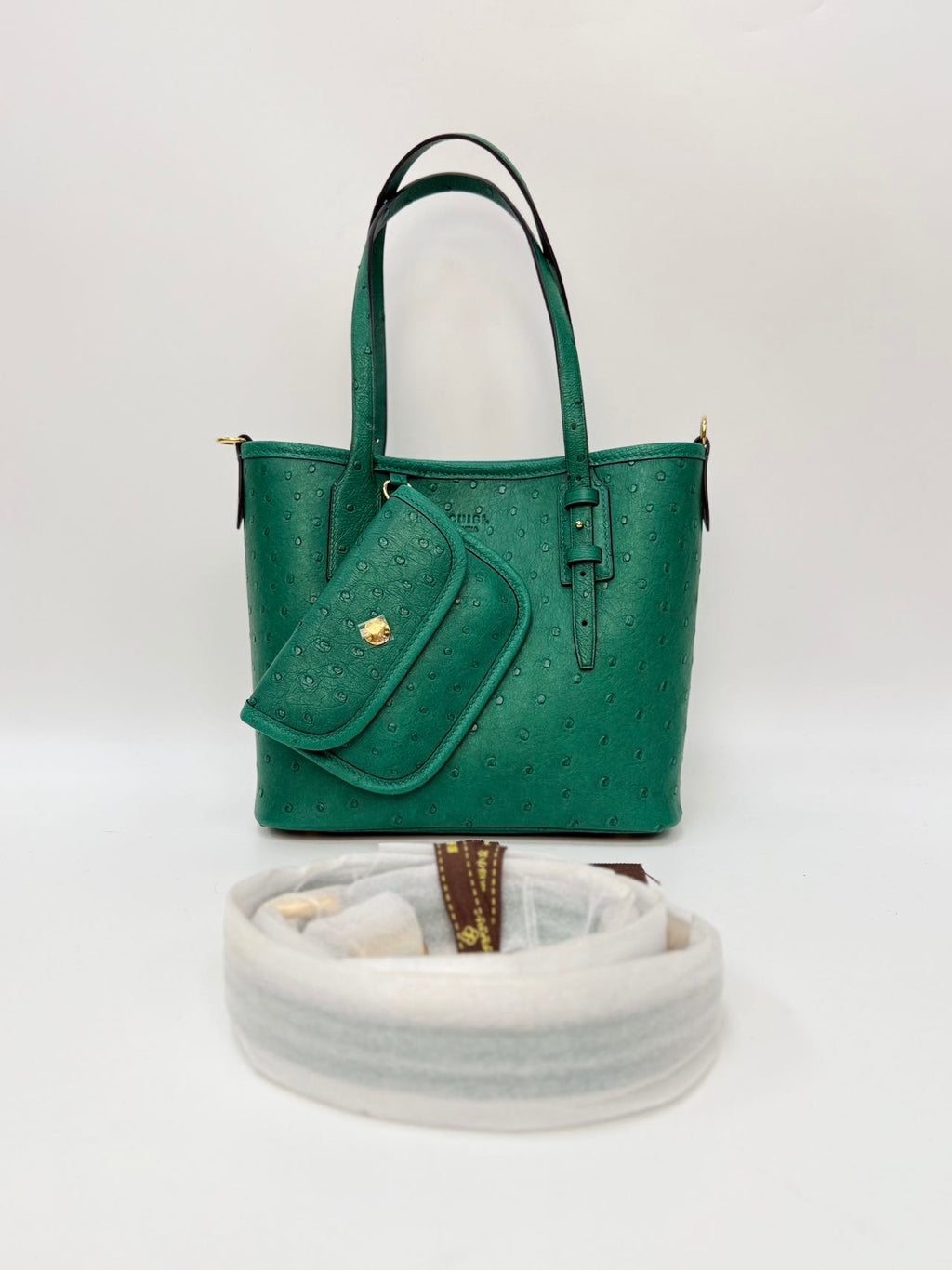 Original Design | High-End Handcrafted Custom Bag-ALL IN TOTE (green Ostrich Leather) - Pre-Owned