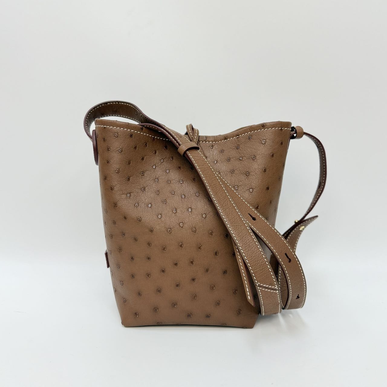 Original Design | High-End Handcrafted Custom Bag-mini bucket(Brown Ostrich Leather)
