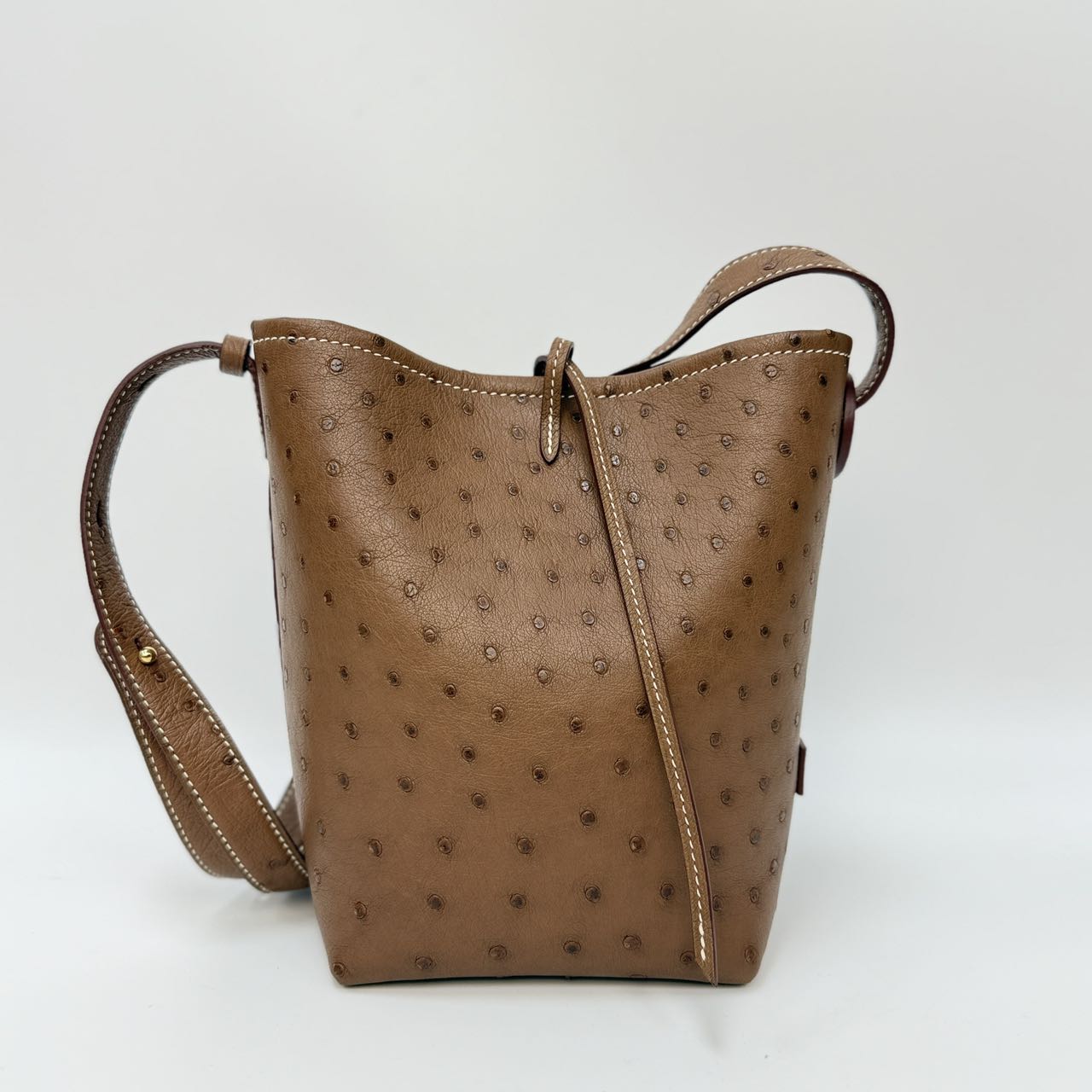 Original Design | High-End Handcrafted Custom Bag-mini bucket(Brown Ostrich Leather) - Pre-Owned