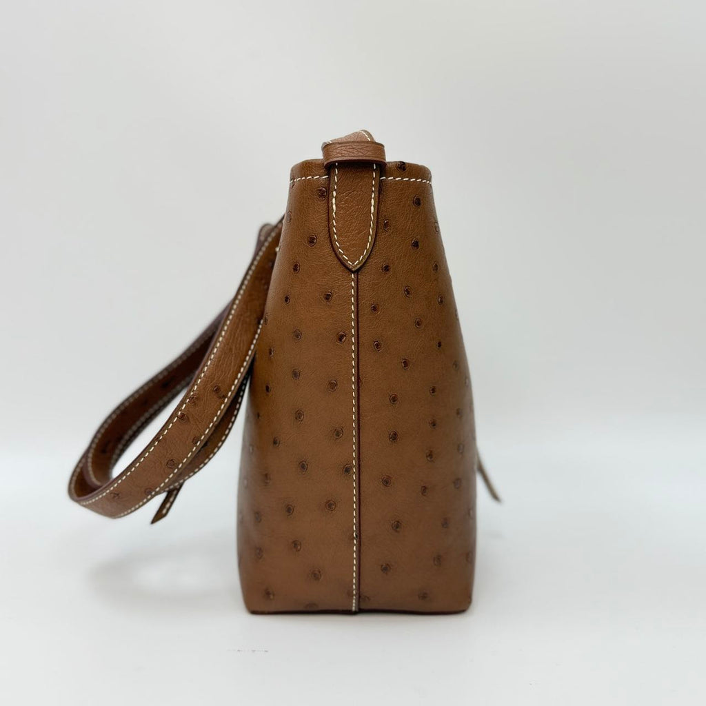 Original Design | High-End Handcrafted Custom Bag-mini bucket(Brown Ostrich Leather) - Pre-Owned