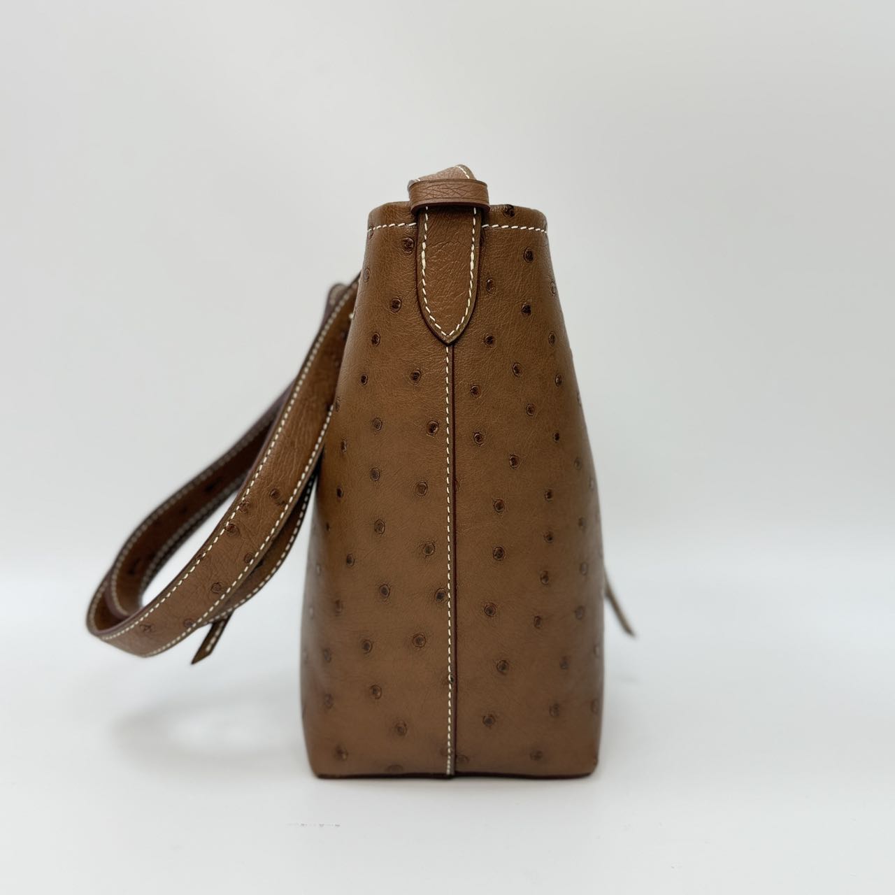 Original Design | High-End Handcrafted Custom Bag-mini bucket(Brown Ostrich Leather) - Pre-Owned