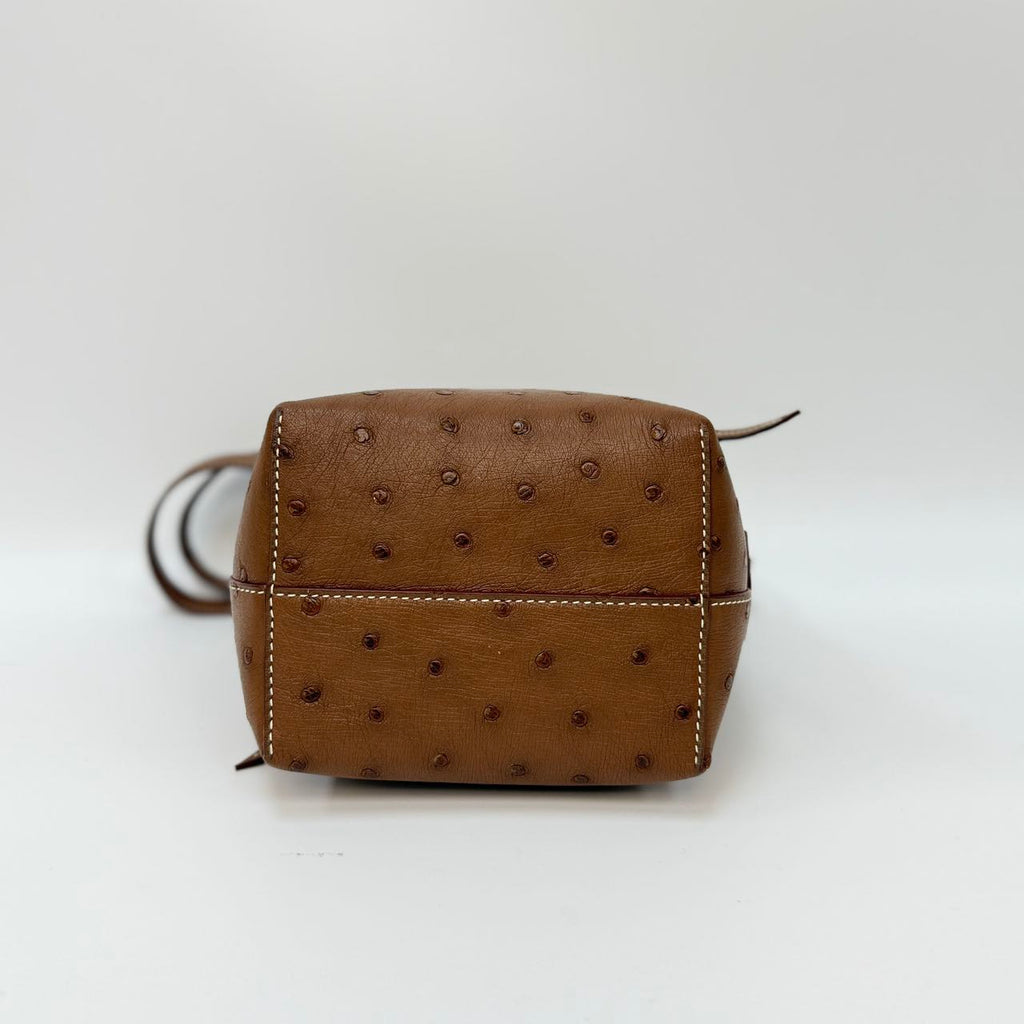Original Design | High-End Handcrafted Custom Bag-mini bucket(Brown Ostrich Leather) - Pre-Owned