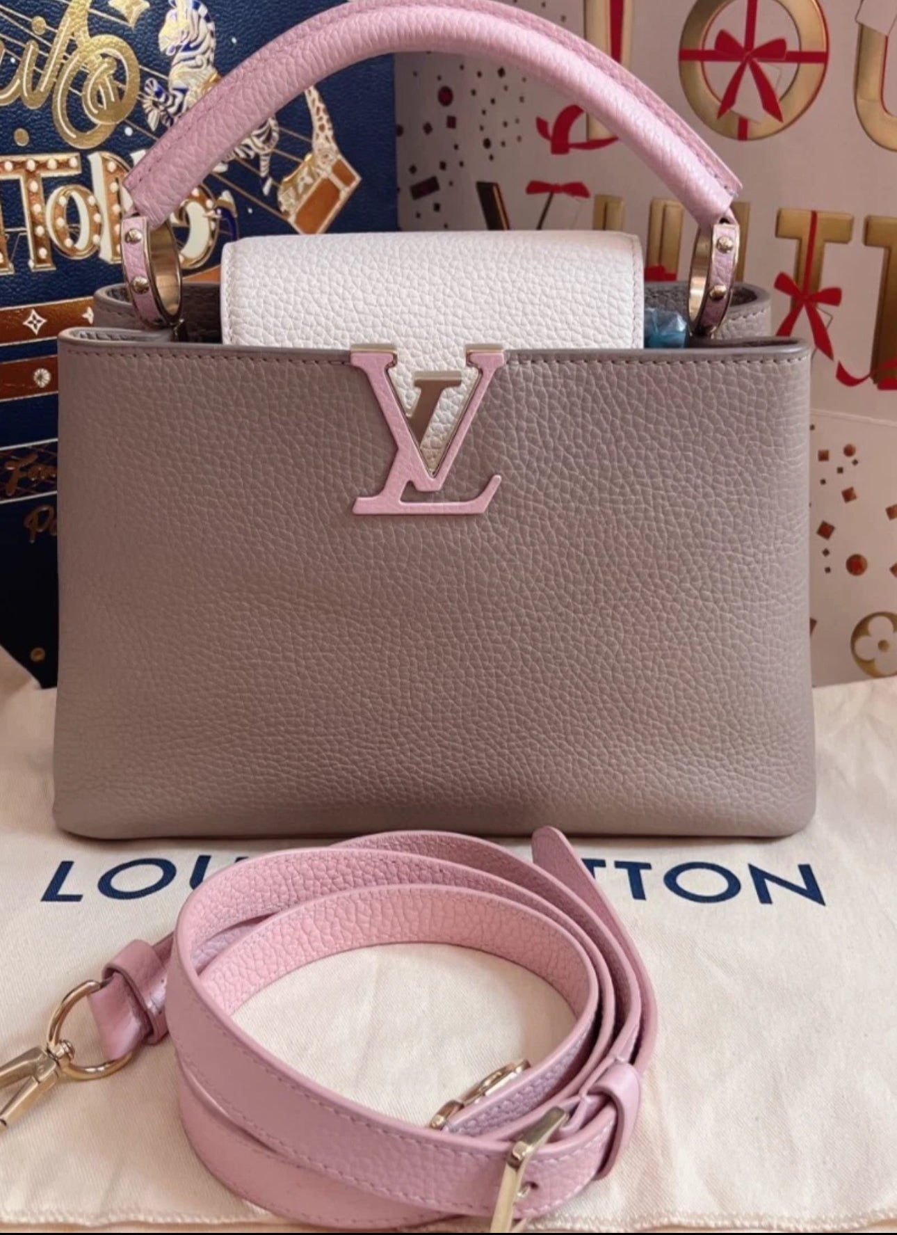 Louis Vuitton Capucines BB Full Leather Handbag Top Handle Shoulder Bag Pink