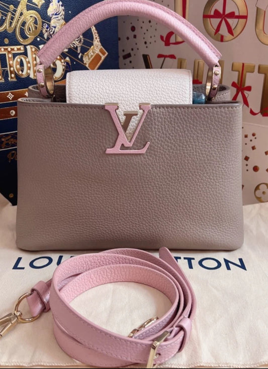 Louis Vuitton Capucines BB Full Leather Handbag Top Handle Shoulder Bag Pink