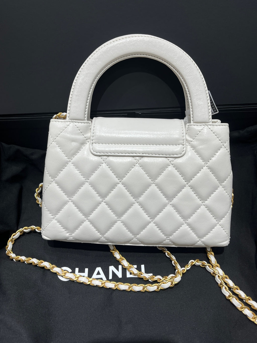 Chanel White Gold Kelly Handbag Crossbody Bag Calfskin Leather - Pre-Owned