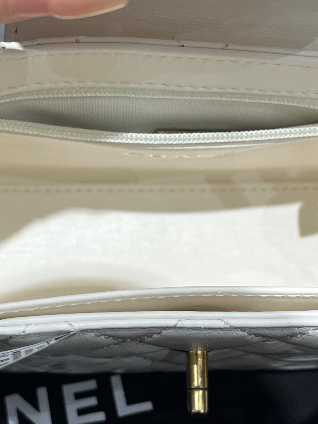 Chanel White Gold Kelly Handbag Crossbody Bag Calfskin Leather - Pre-Owned
