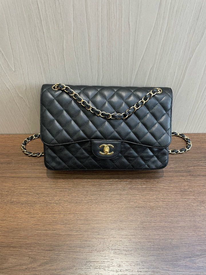 Chanel Classic Flap Jumbo - Black Caviar Leather with Gold Hardware