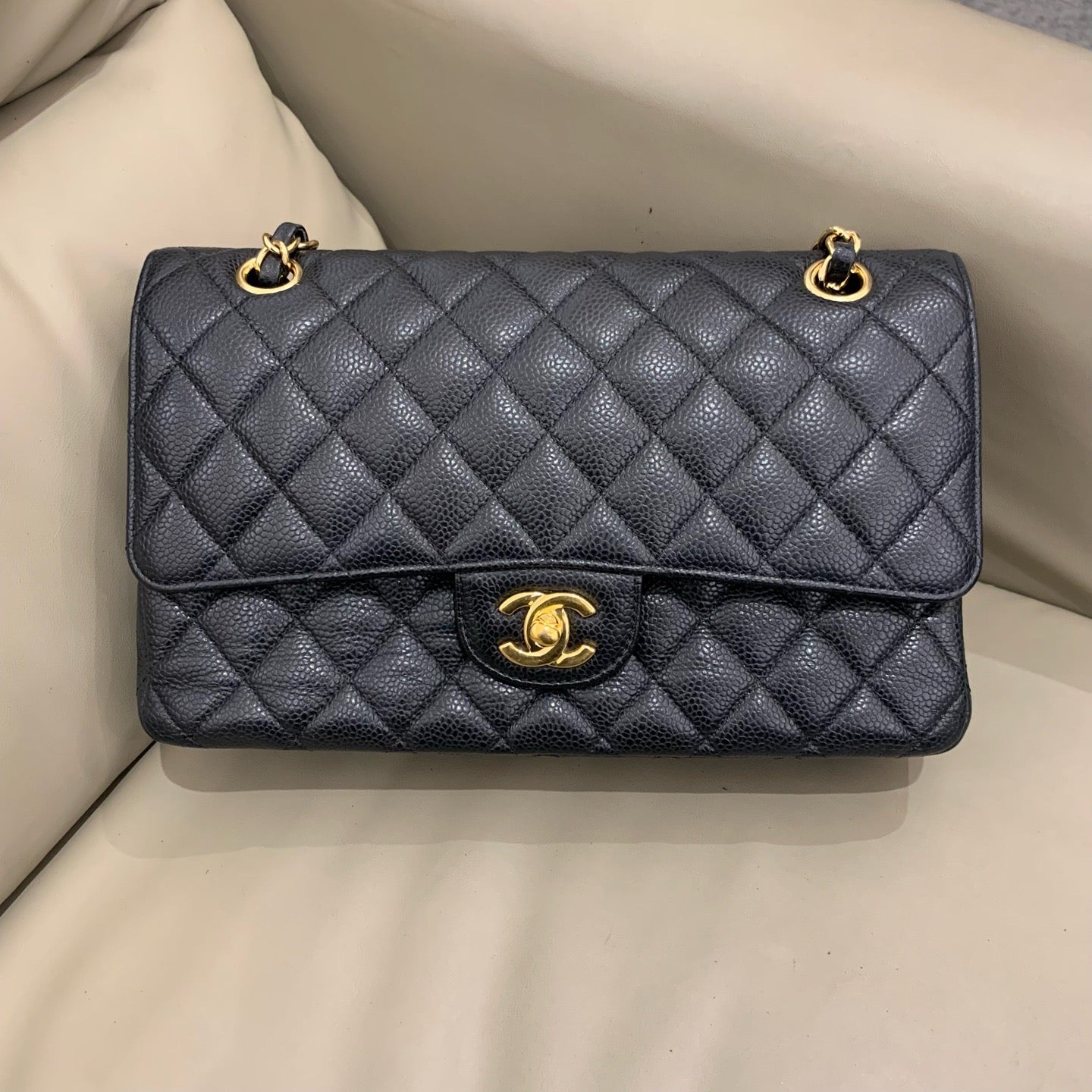Chanel Classic Medium Double Flap - Black Caviar Leather with Gold Hardware