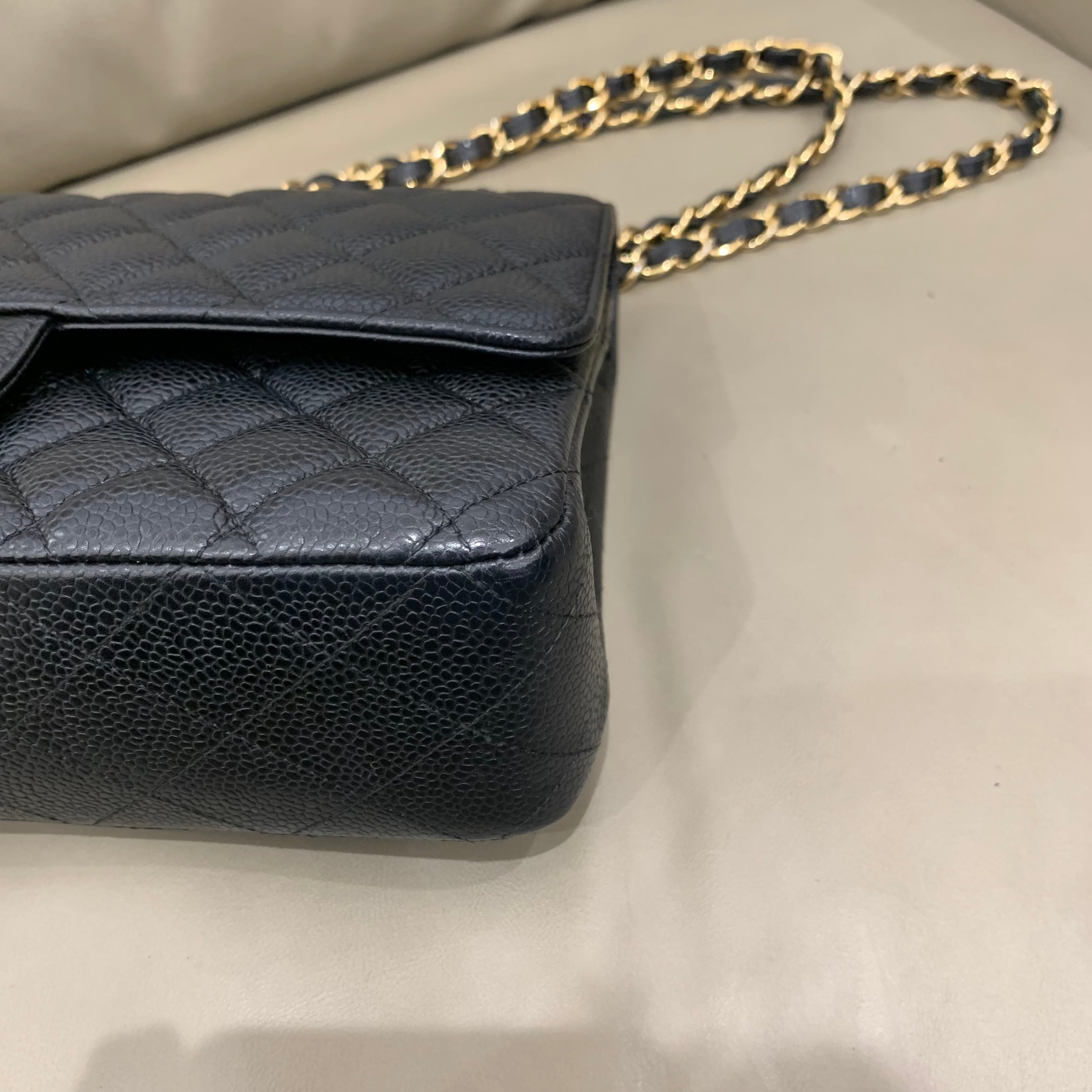 Chanel Classic Medium Double Flap - Black Caviar Leather with Gold Hardware - Pre-Owned