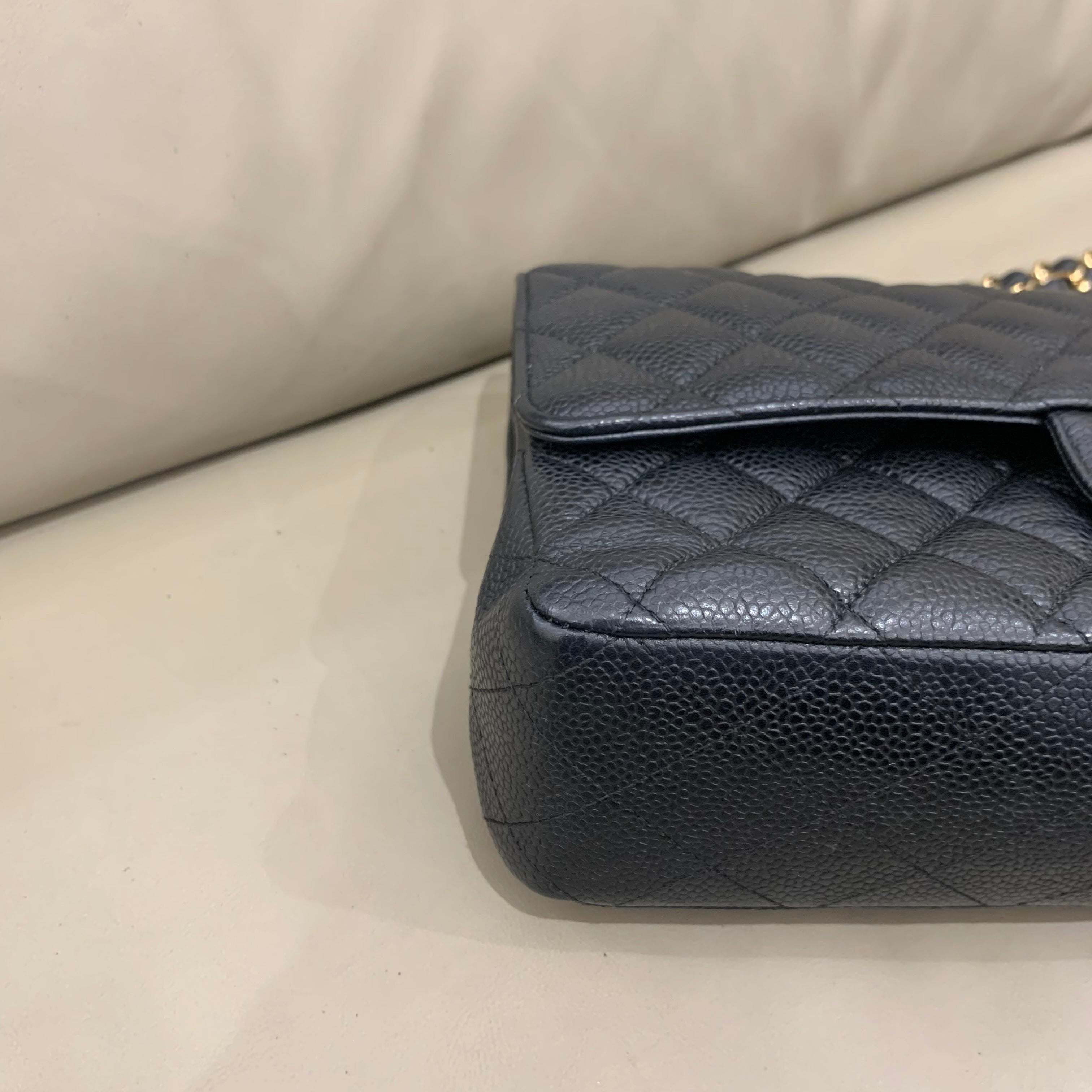 Chanel Classic Medium Double Flap - Black Caviar Leather with Gold Hardware - Pre-Owned