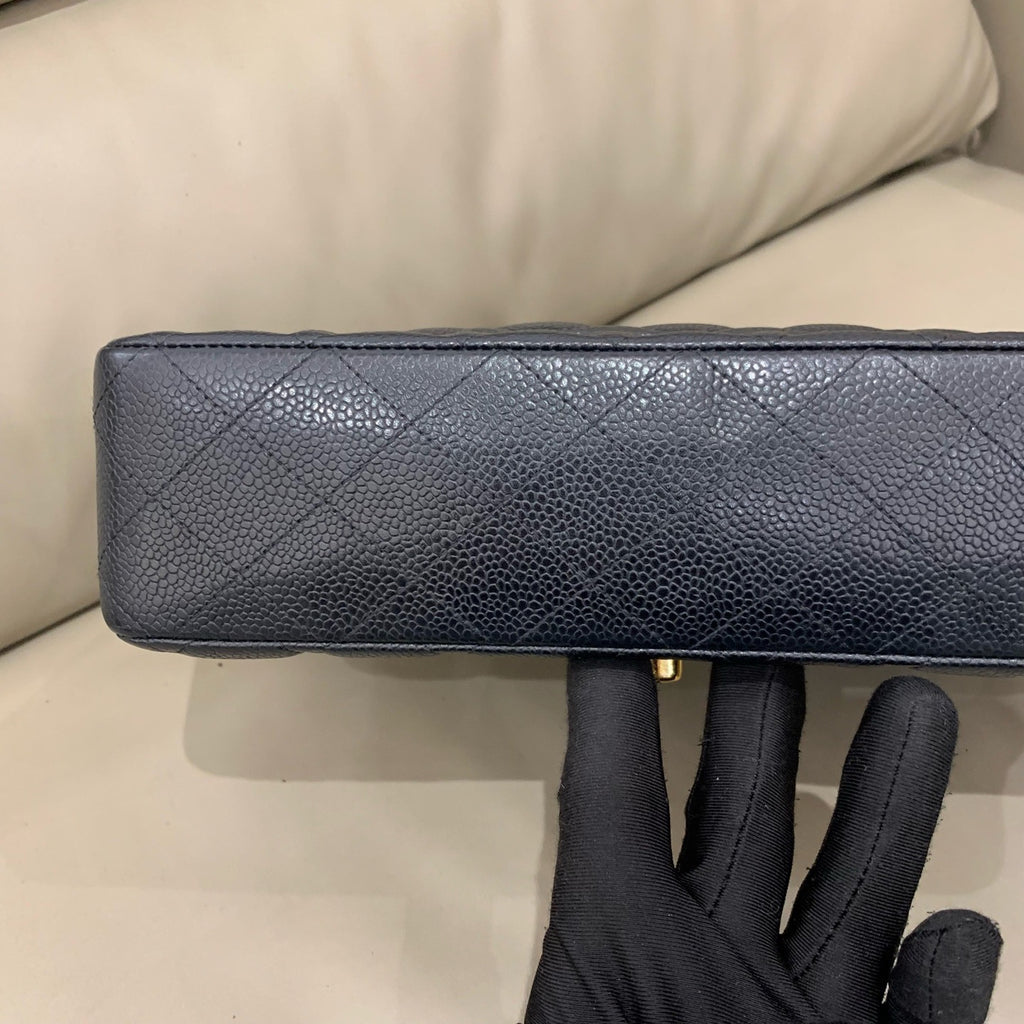 Chanel Classic Medium Double Flap - Black Caviar Leather with Gold Hardware - Pre-Owned
