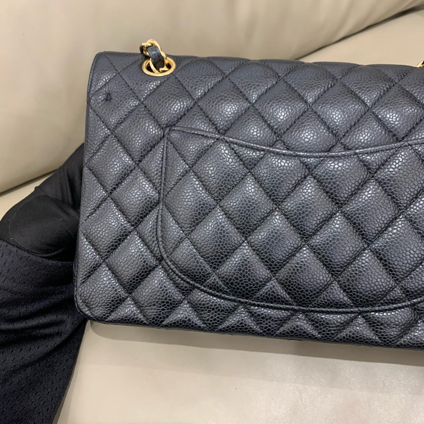 Chanel Classic Medium Double Flap - Black Caviar Leather with Gold Hardware - Pre-Owned