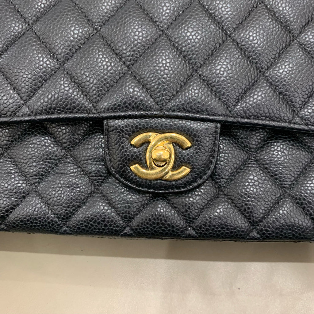Chanel Classic Medium Double Flap - Black Caviar Leather with Gold Hardware - Pre-Owned
