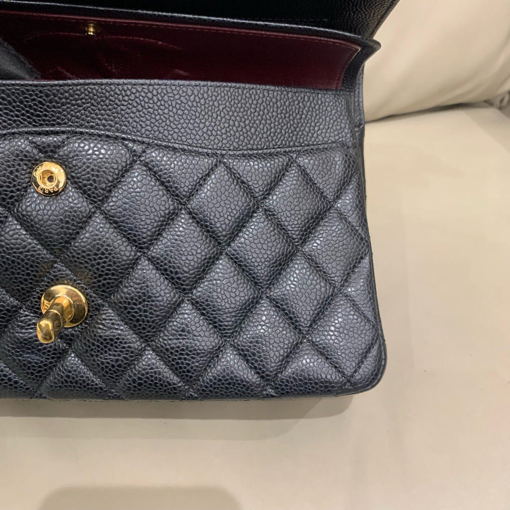 Chanel Classic Medium Double Flap - Black Caviar Leather with Gold Hardware - Pre-Owned