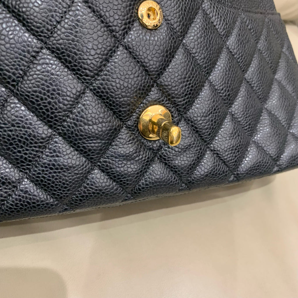 Chanel Classic Medium Double Flap - Black Caviar Leather with Gold Hardware - Pre-Owned