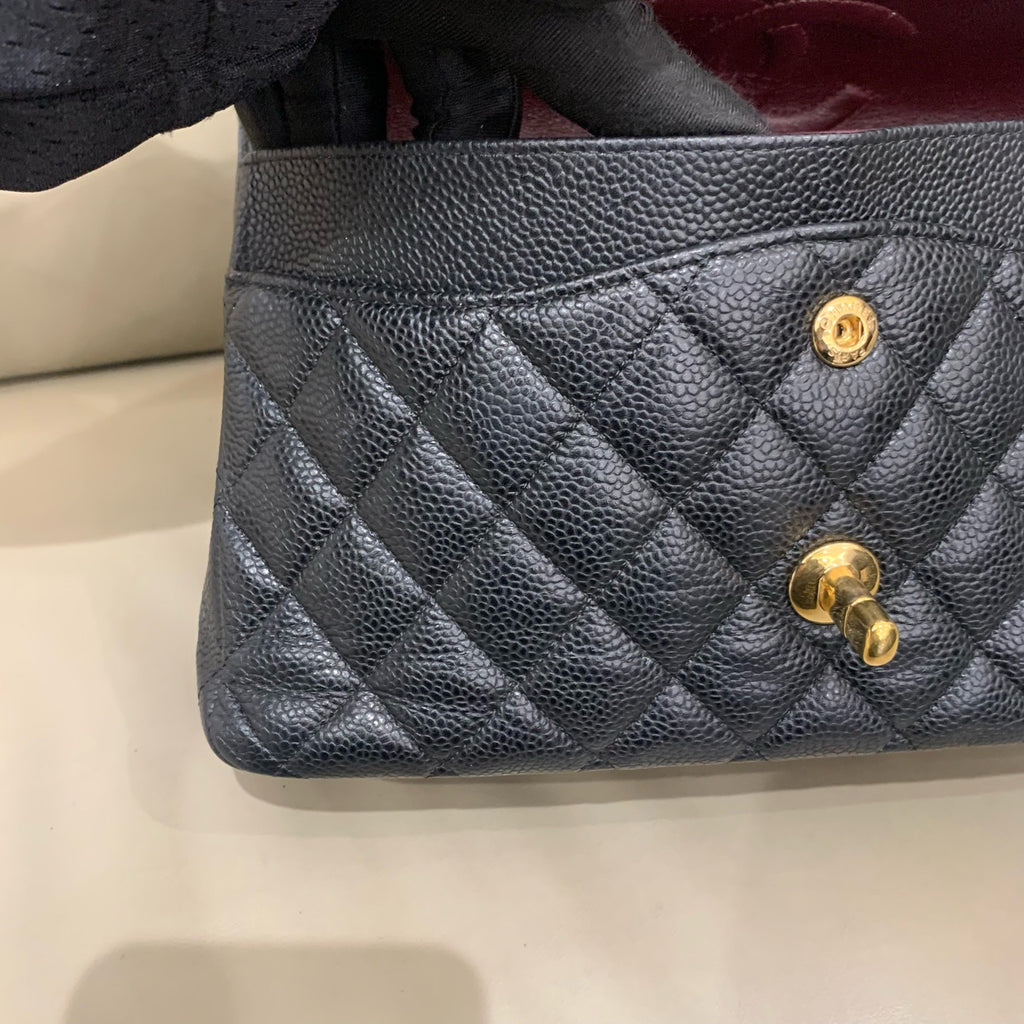 Chanel Classic Medium Double Flap - Black Caviar Leather with Gold Hardware - Pre-Owned