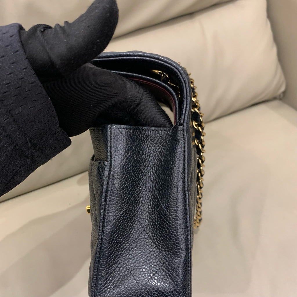 Chanel Classic Medium Double Flap - Black Caviar Leather with Gold Hardware - Pre-Owned