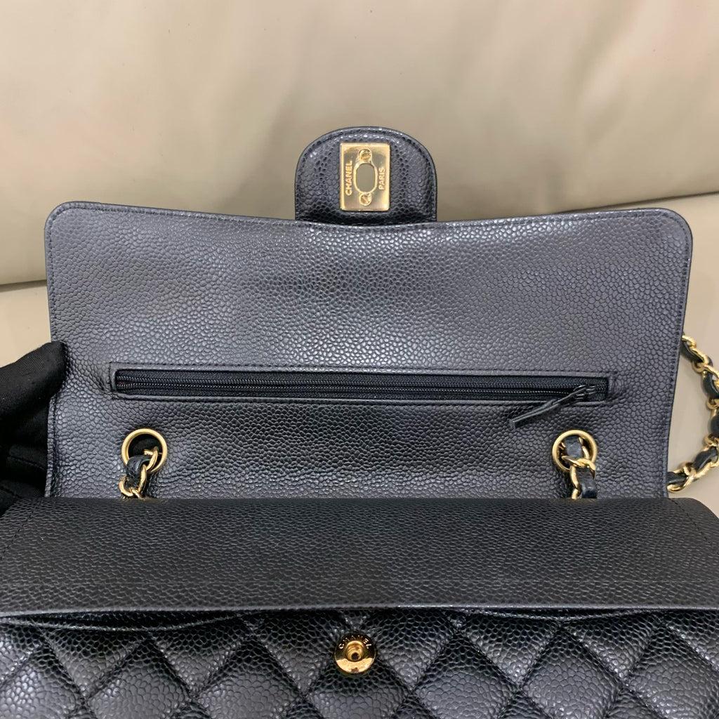 Chanel Classic Medium Double Flap - Black Caviar Leather with Gold Hardware - Pre-Owned
