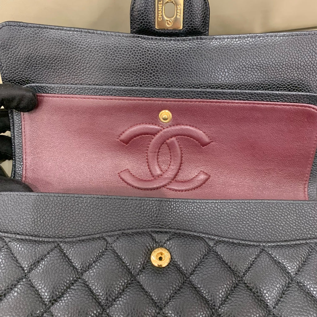 Chanel Classic Medium Double Flap - Black Caviar Leather with Gold Hardware - Pre-Owned