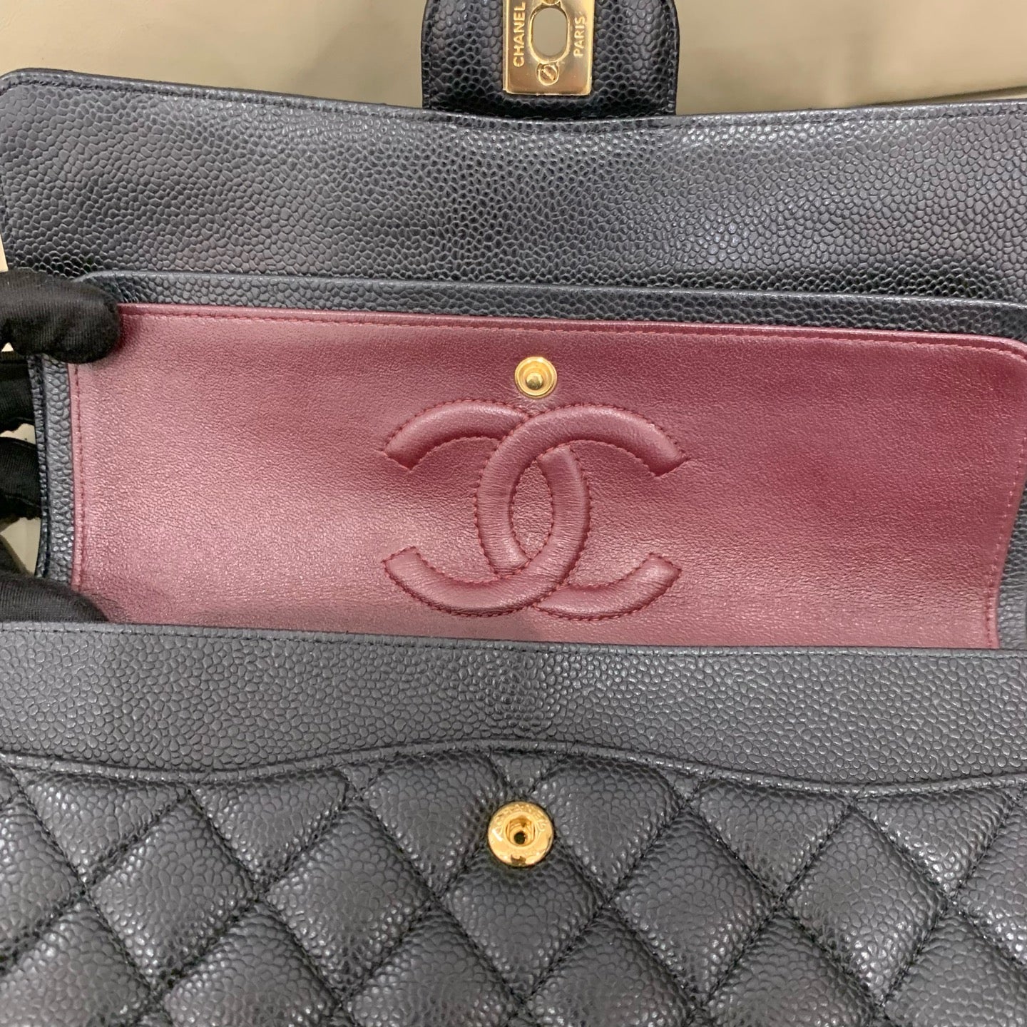 Chanel Classic Medium Double Flap - Black Caviar Leather with Gold Hardware - Pre-Owned