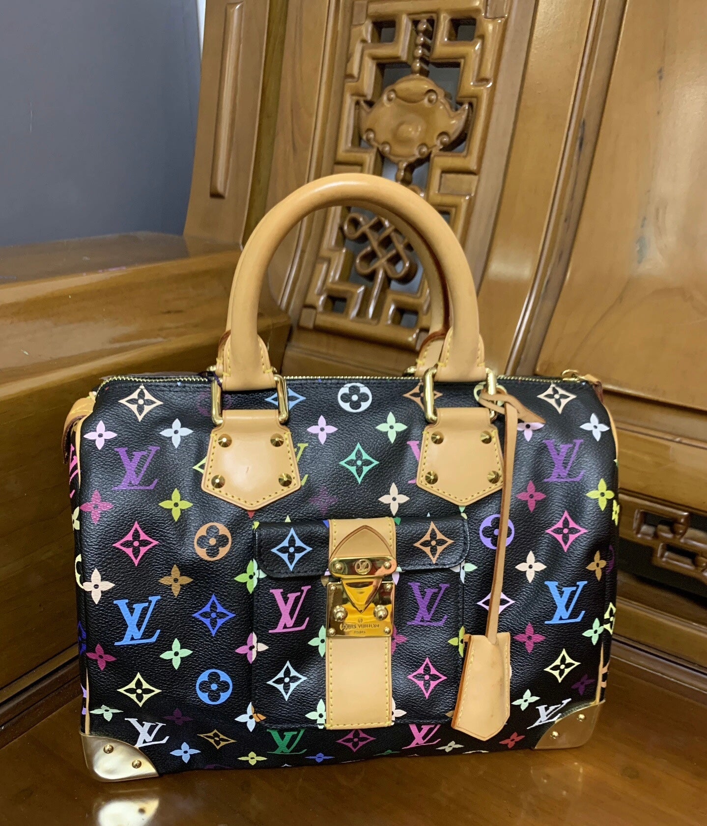 Louis Vuitton x Takashi Murakami Monogram Multicolore Speedy 30 (Black) - Pre-Owned