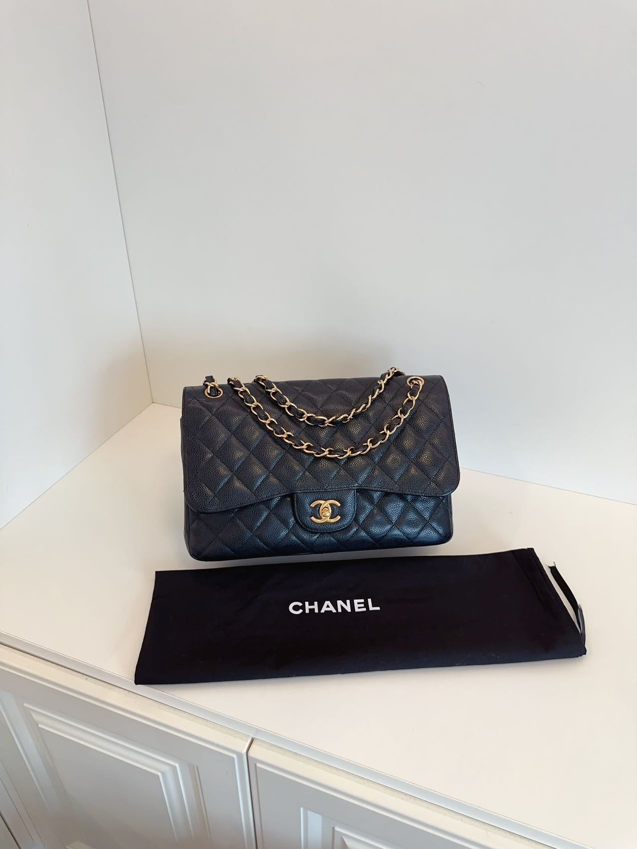 Chanel Classic Flap Jumbo - Black Caviar Leather with Gold Hardware - Pre-Owned