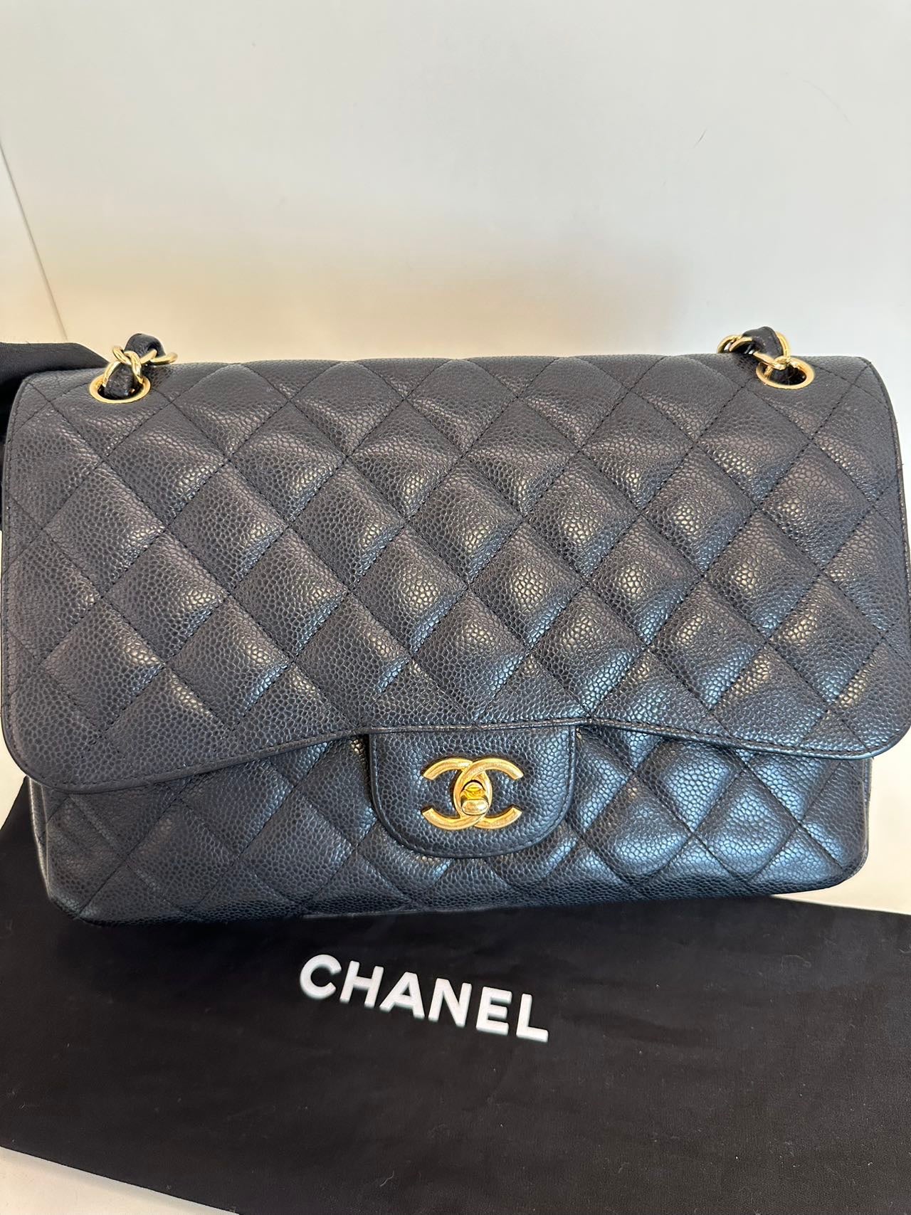 Chanel Classic Flap Jumbo - Black Caviar Leather with Gold Hardware - Pre-Owned