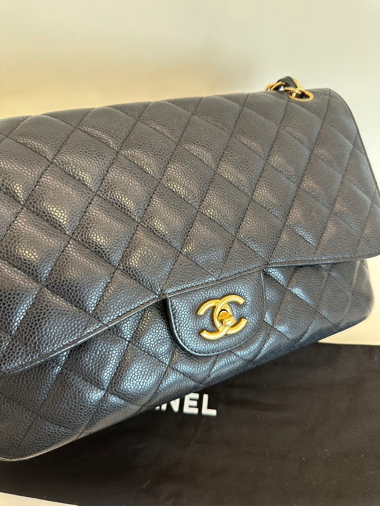 Chanel Classic Flap Jumbo - Black Caviar Leather with Gold Hardware - Pre-Owned