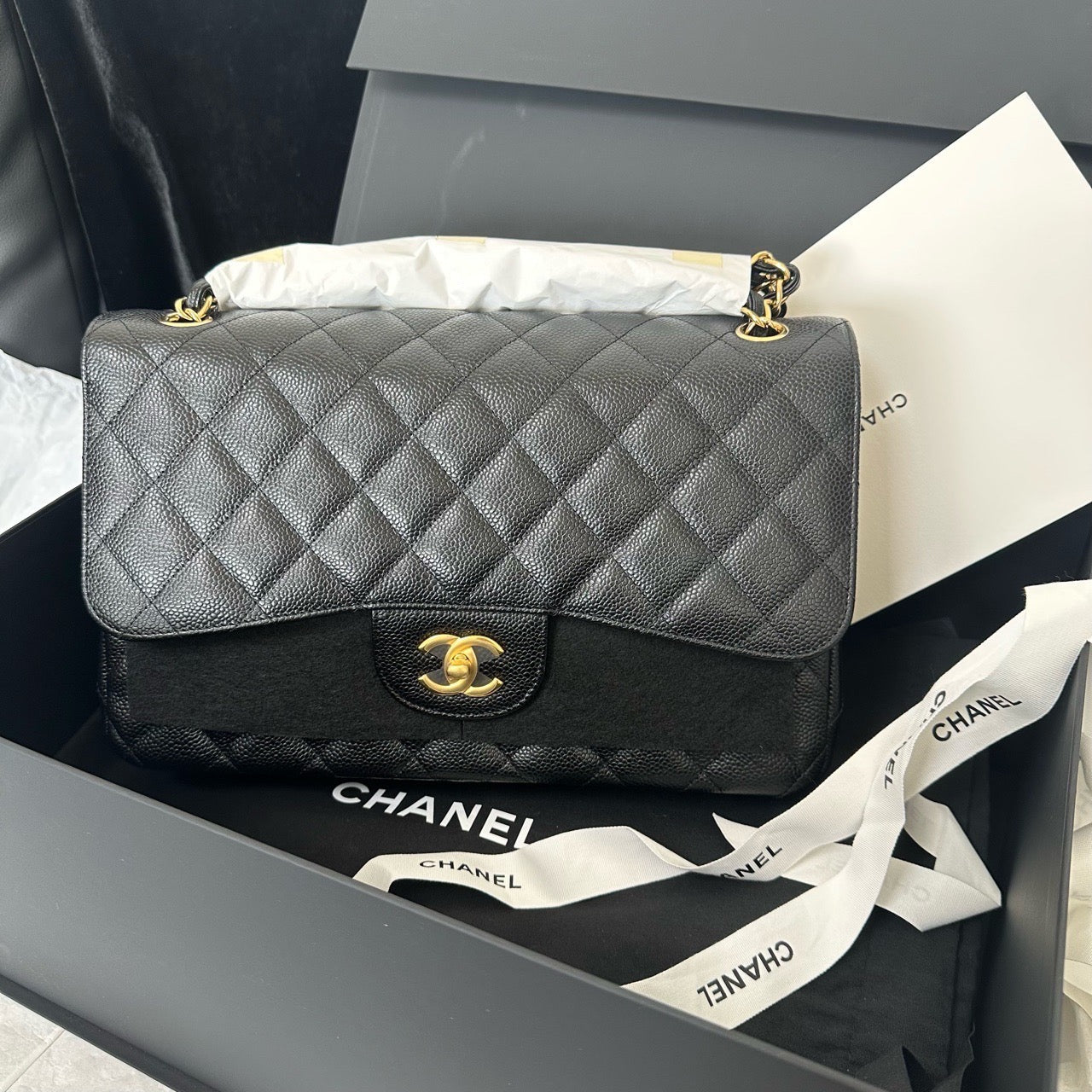 Chanel Classic Jumbo Double Flap Bag Black with Gold Hardware (21-Series)