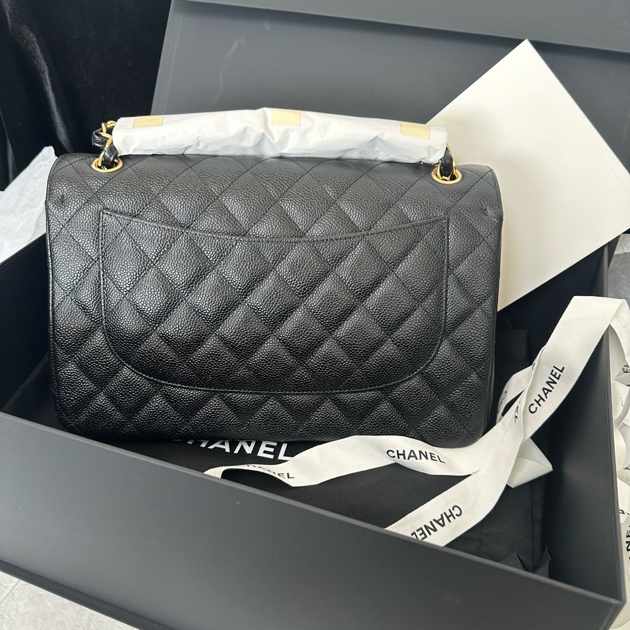 Chanel Classic Jumbo Double Flap Bag Black with Gold Hardware (21-Series) - Pre-Owned