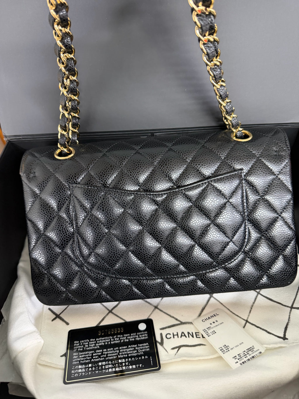 Chanel Medium Classic Flap in Black Caviar with Gold Hardware. 30-series. - Pre-Owned