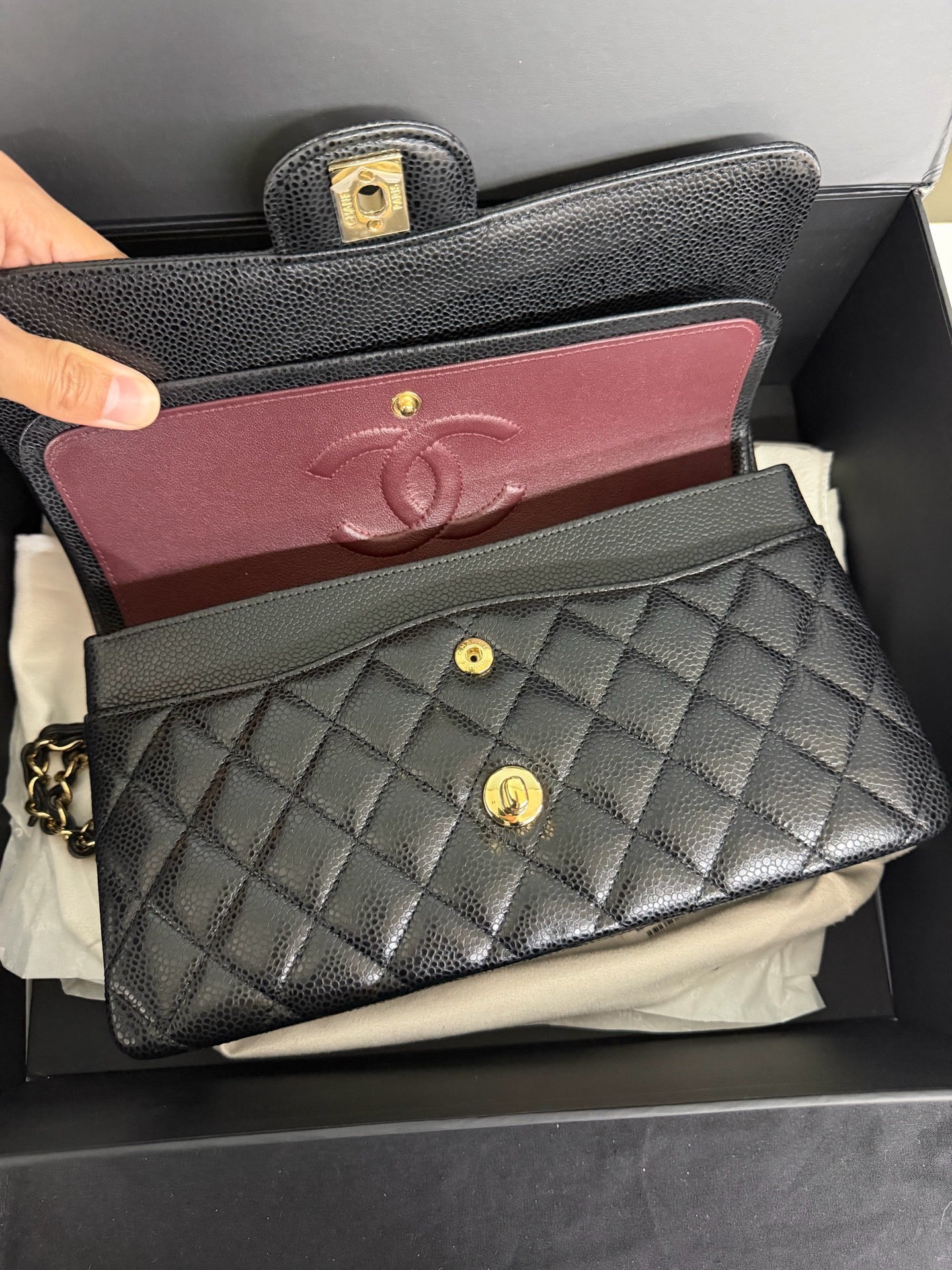 Chanel Medium Classic Flap in Black Caviar with Gold Hardware. 30-series.