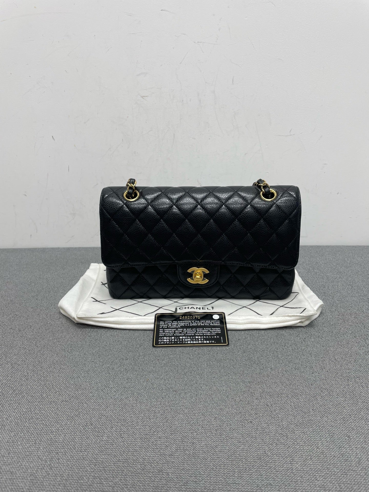 Chanel Classic Flap Medium Black Caviar Leather Gold Hardware 24-Series