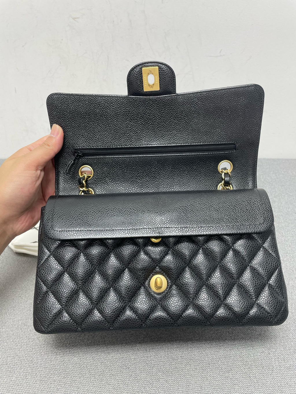 Chanel Classic Flap Medium Black Caviar Leather Gold Hardware 24-Series
