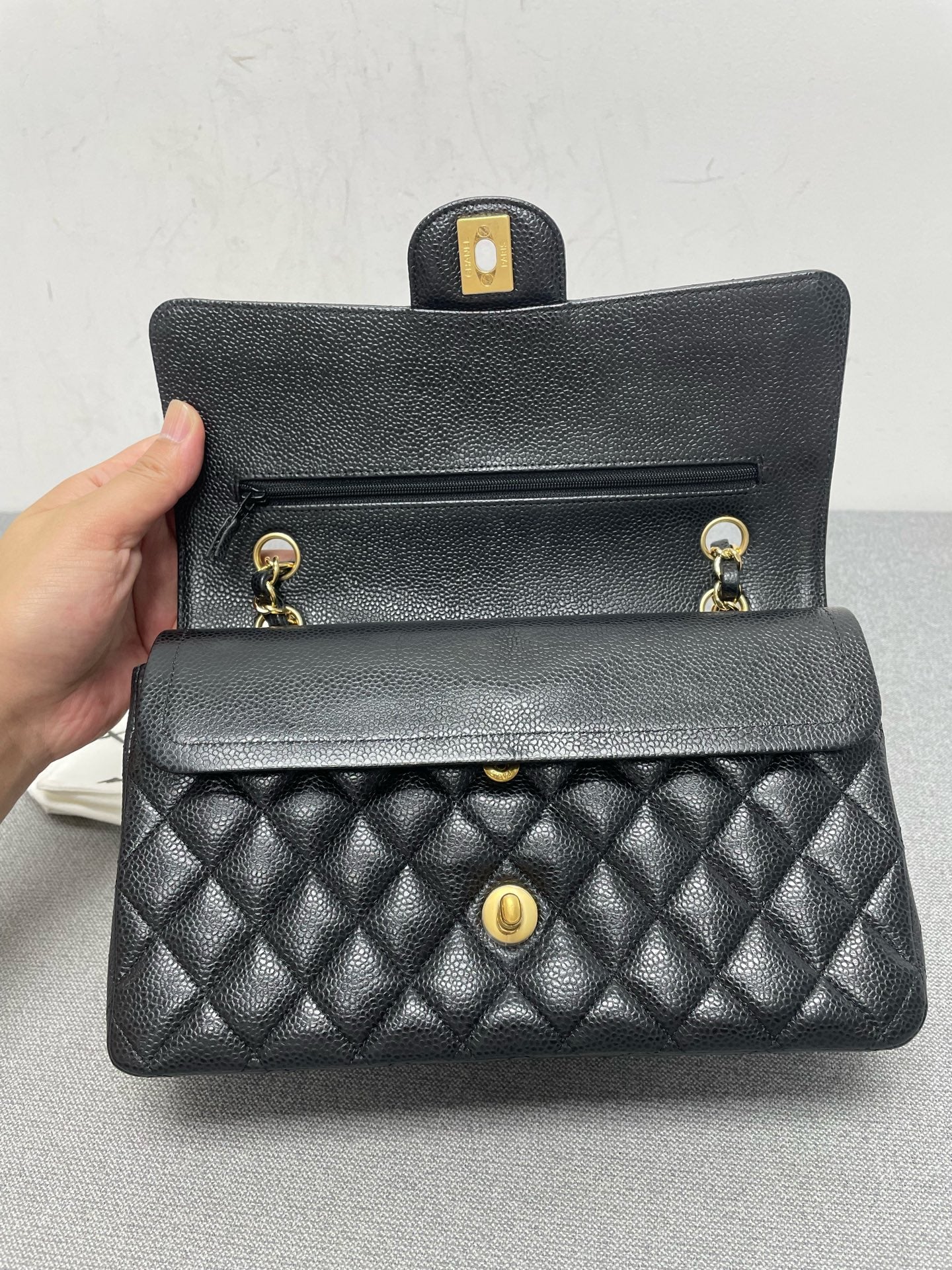 Chanel Classic Flap Medium Black Caviar Leather Gold Hardware 24-Series