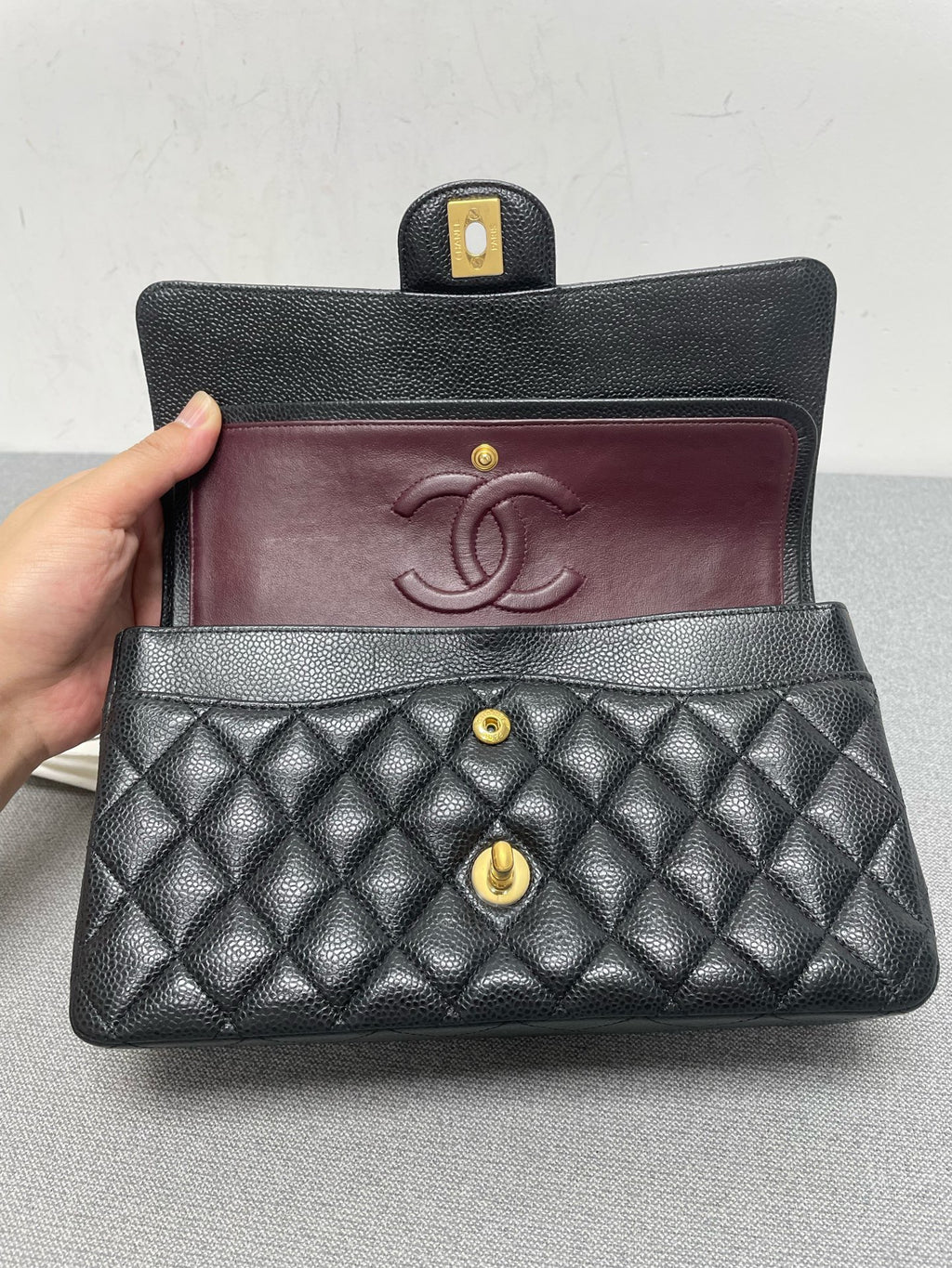 Chanel Classic Flap Medium Black Caviar Leather Gold Hardware 24-Series