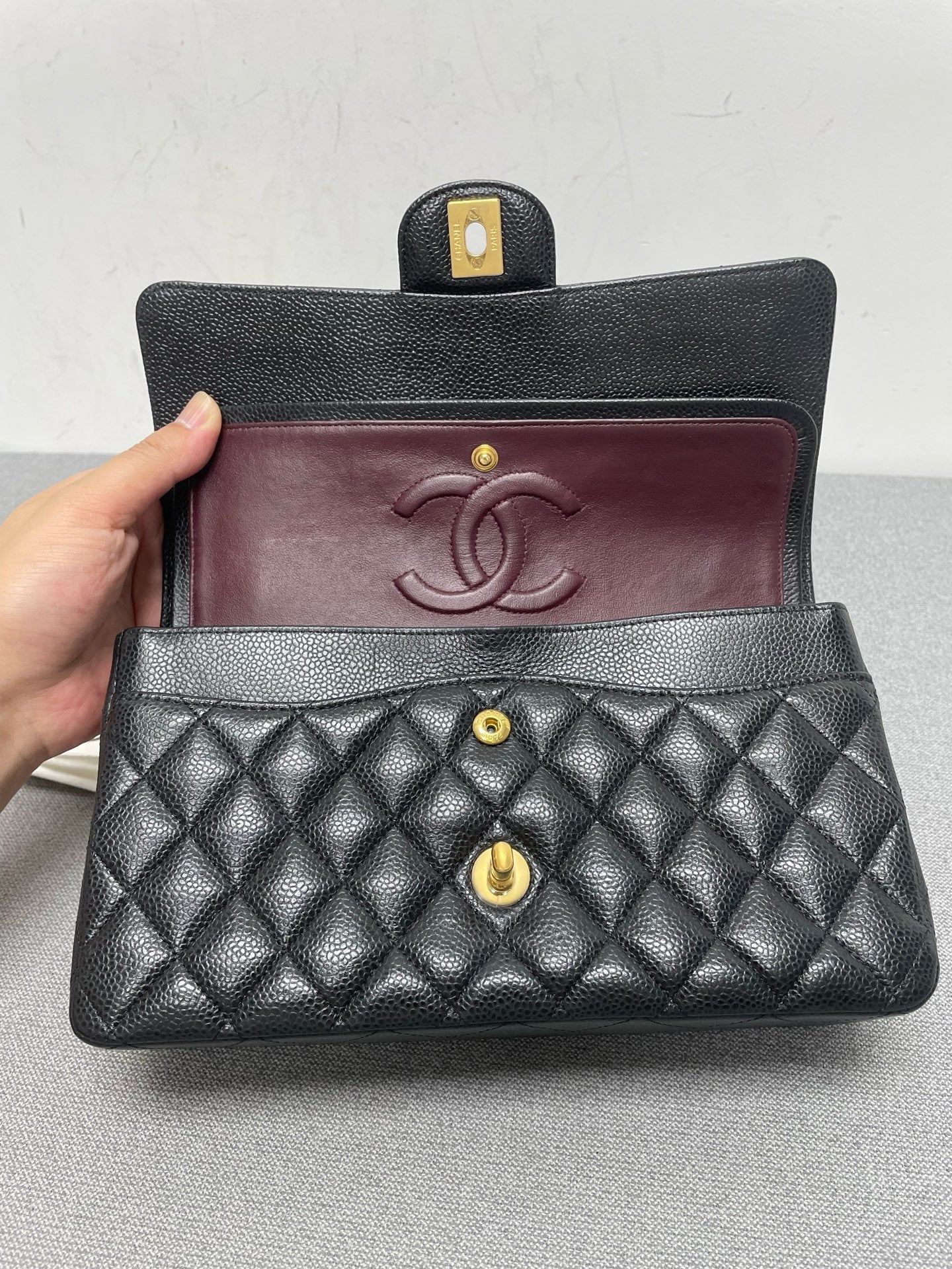 Chanel Classic Flap Medium Black Caviar Leather Gold Hardware 24-Series