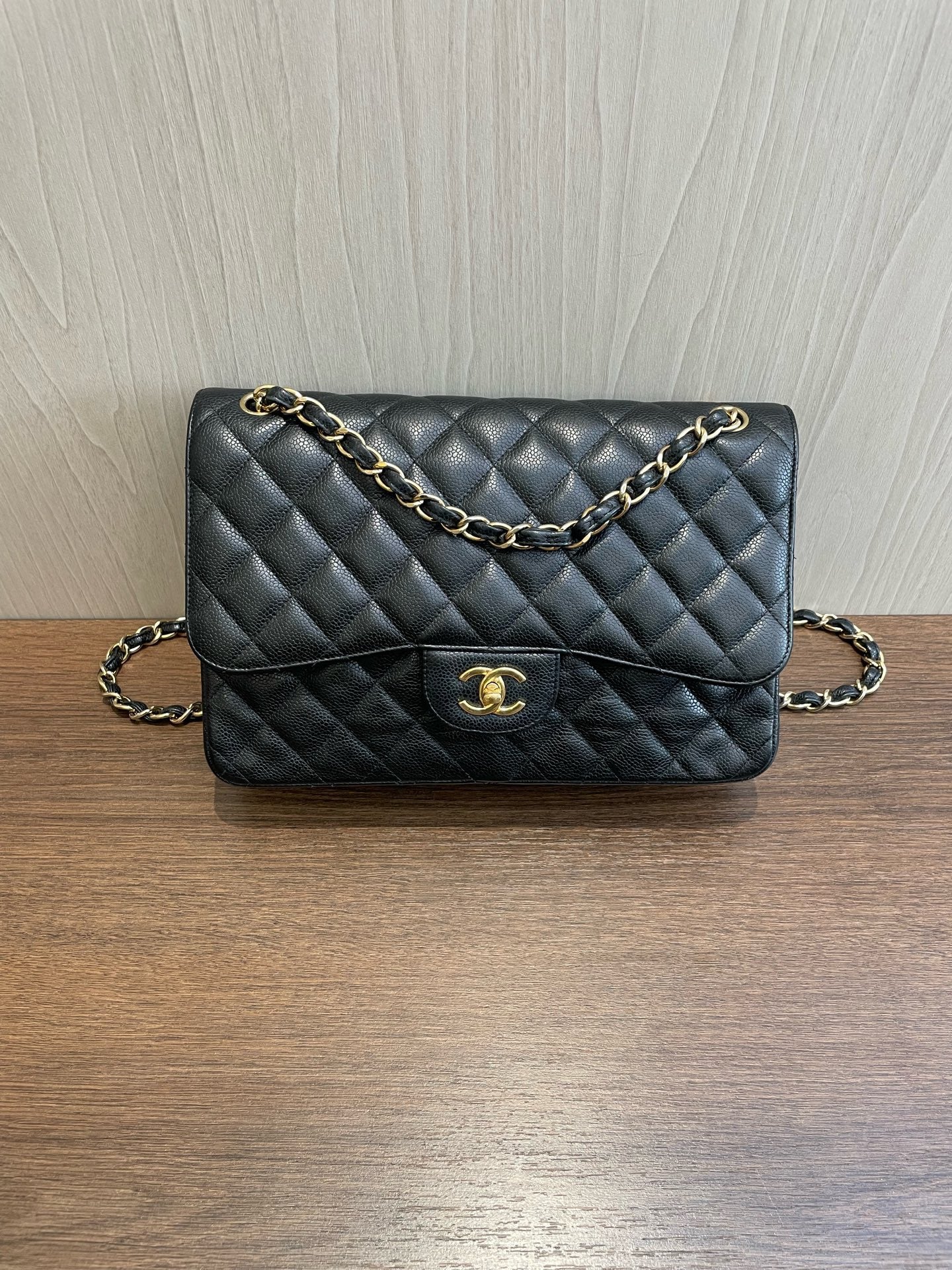 CHANEL CF Jumbo Classic Flap Bag Black Caviar GHW 21-Series with Hologram Sticker