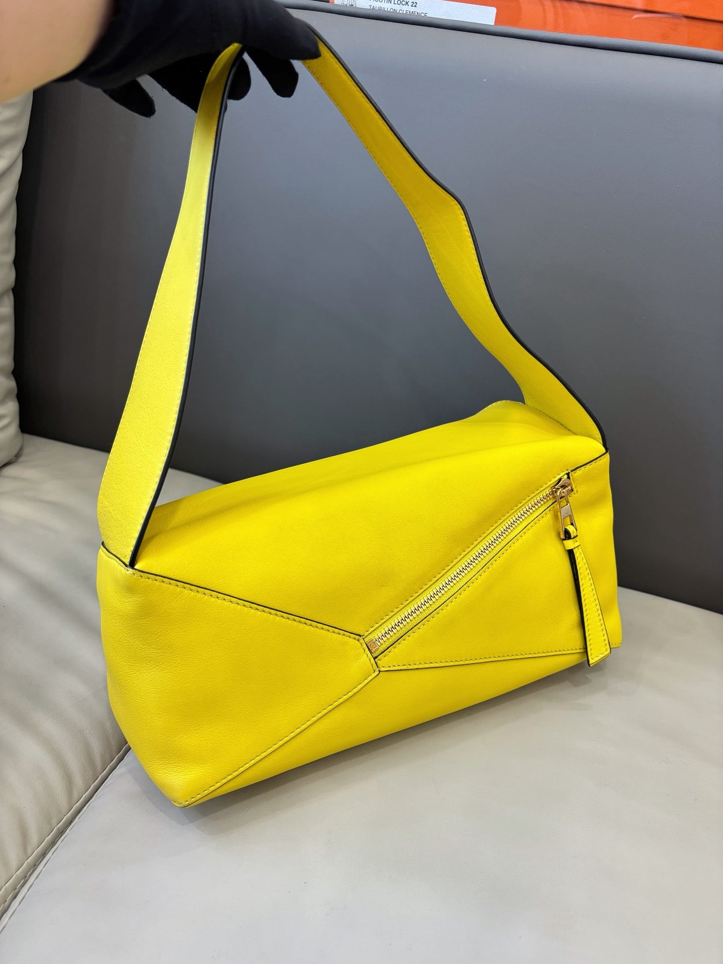 Loewe Puzzle Hobo Underarm Shoulder Bag Yellow Geometric Puzzle Stitching