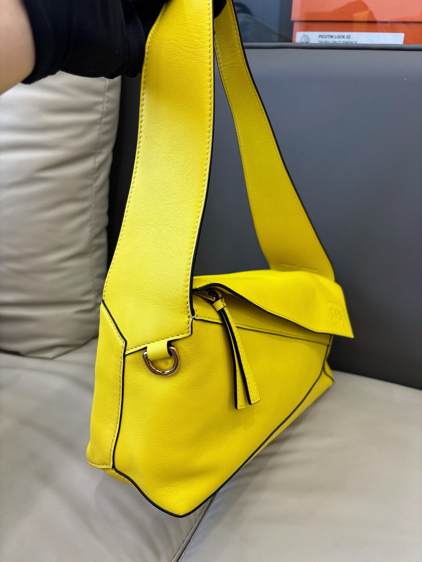 Loewe Puzzle Hobo Underarm Shoulder Bag Yellow Geometric Puzzle Stitching
