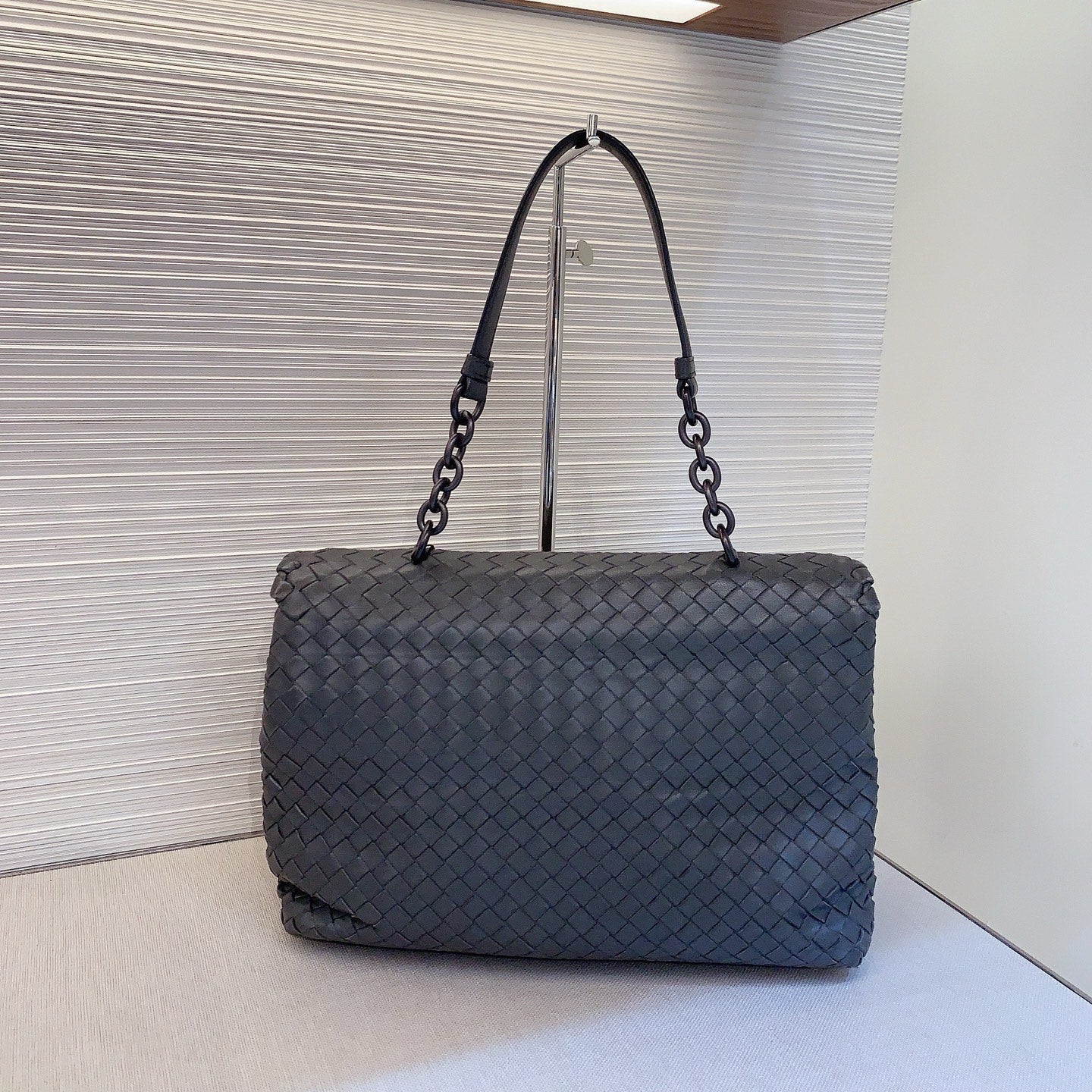 Bottega Veneta Olimpia Intrecciato Shoulder Bag Gray Used Women Classic