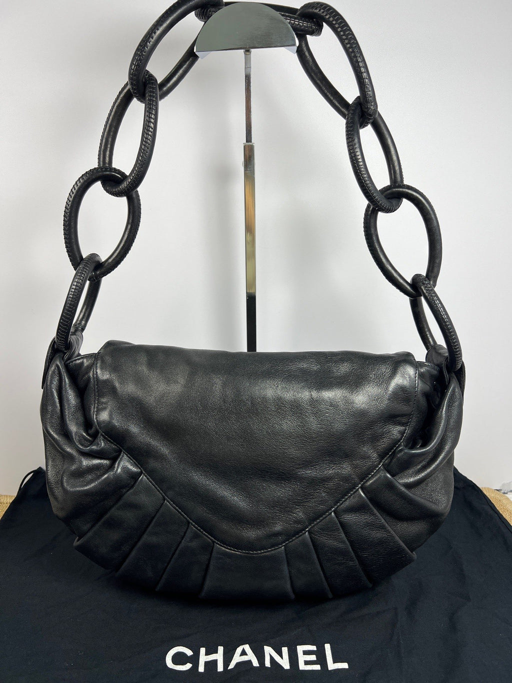 Chanel Vintage Hobo Bag Chain Handbag Shoulder Bag Black Silver Used Women