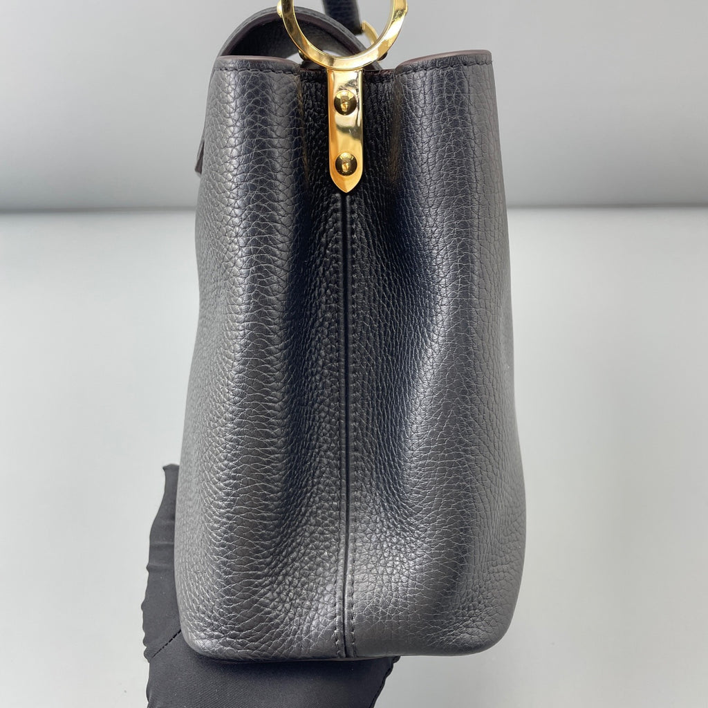 Louis Vuitton Capucines MM Tote Top Handle Bag Black Gold Hardware Women Classic